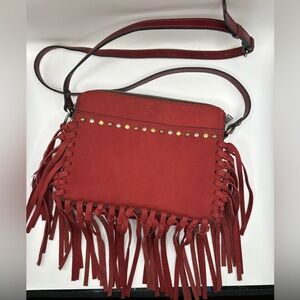 Patricia Nash Nazaire Nubuck Suede Red Fringe Crossbody Bag
